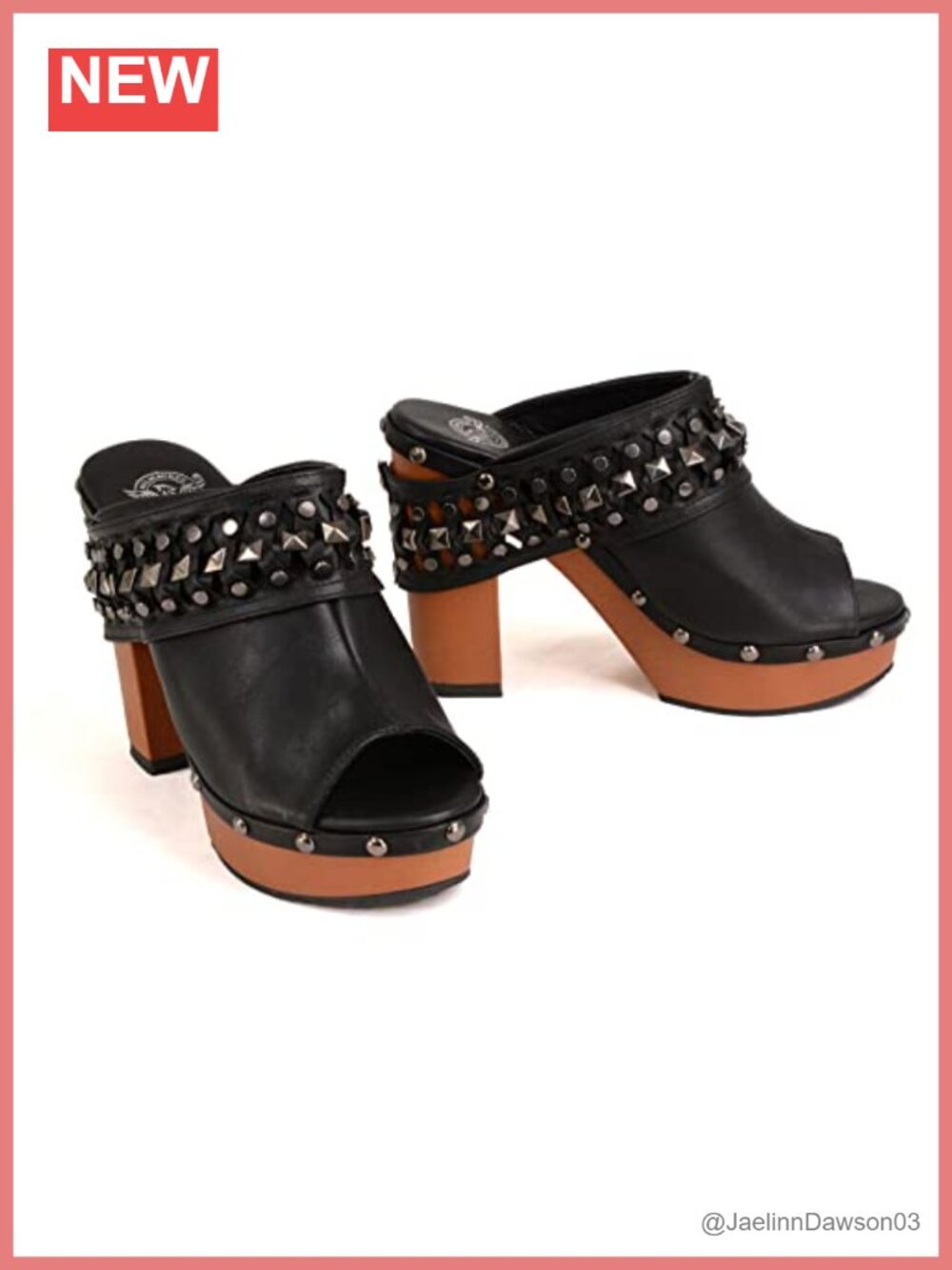 Faux Leather Studded Platform Clog Slip Resistant Pull-On